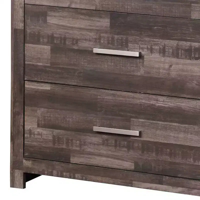 Commode à 6 tiroirs au fini chêne foncé – 38"H x 16"L x 60"P, MDF et placage