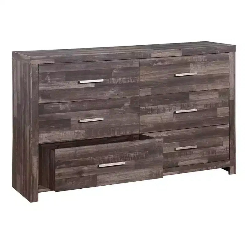 Commode à 6 tiroirs au fini chêne foncé – 38"H x 16"L x 60"P, MDF et placage