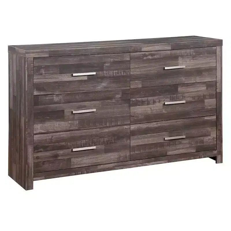 Commode à 6 tiroirs au fini chêne foncé – 38"H x 16"L x 60"P, MDF et placage