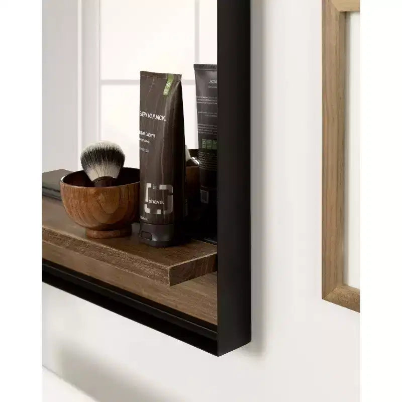 Miroir mural rectangulaire avec étagère – 50,8 cm L x 86,4 cm H, cadre en bois marron rustique