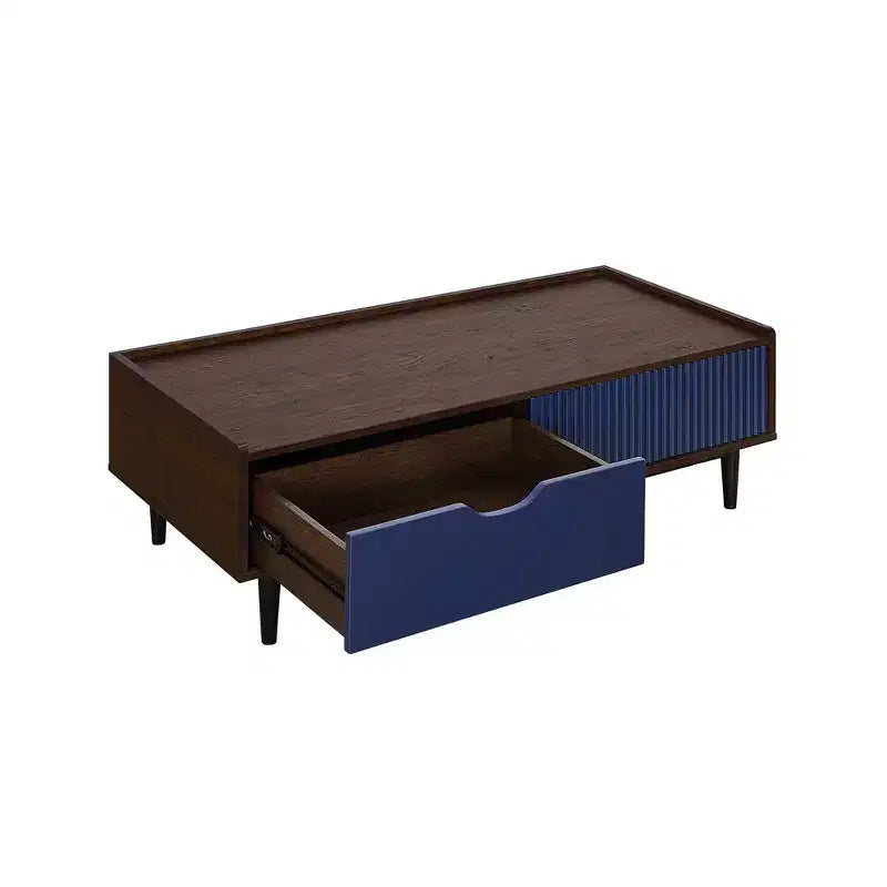 Table basse nervurée avec tiroir et étagère ouverte – Bois