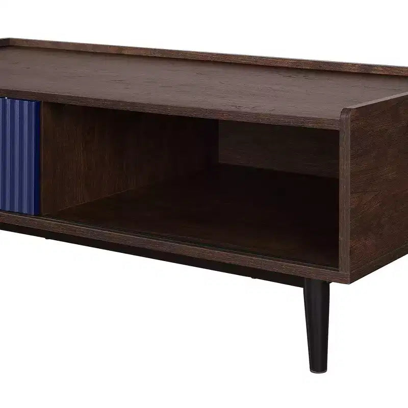 Table basse nervurée avec tiroir et étagère ouverte – Bois