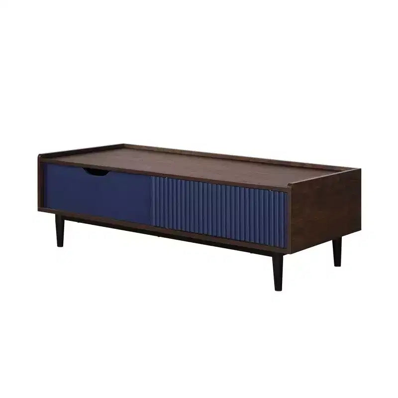 Table basse nervurée avec tiroir et étagère ouverte – Bois