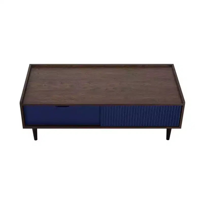 Table basse nervurée avec tiroir et étagère ouverte – Bois