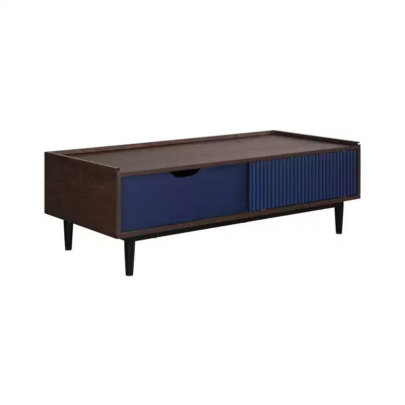 Table basse nervurée avec tiroir et étagère ouverte – Bois