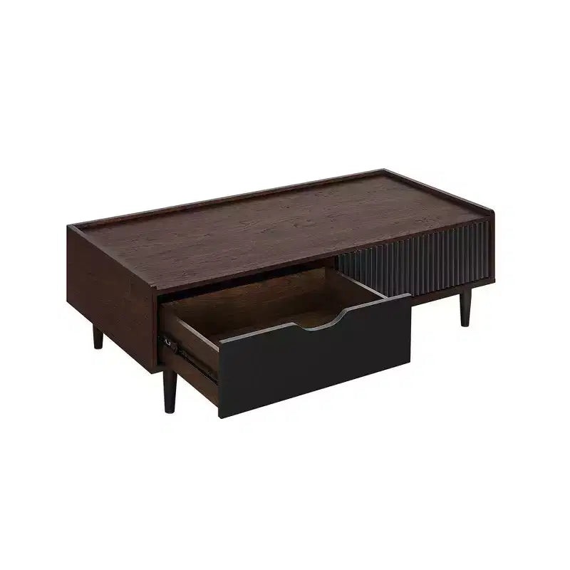 Table basse nervurée avec tiroir et étagère ouverte – Bois