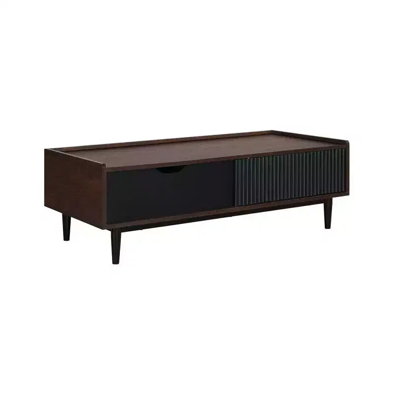 Table basse nervurée avec tiroir et étagère ouverte – Bois