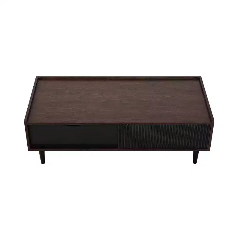 Table basse nervurée avec tiroir et étagère ouverte – Bois