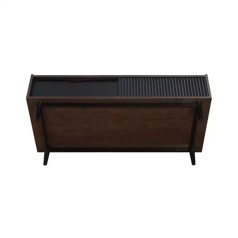 Table basse nervurée avec tiroir et étagère ouverte – Bois