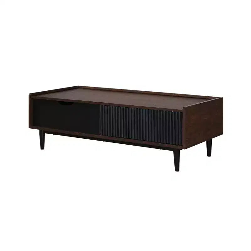 Table basse nervurée avec tiroir et étagère ouverte – Bois
