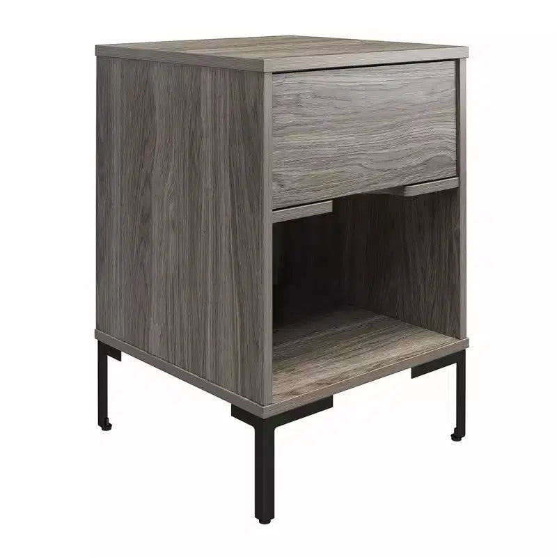 Table de chevet en chêne vieilli avec tiroir et étagère ouverte – 66 cm (H) x 45 cm (L) x 45 cm (P), MDF