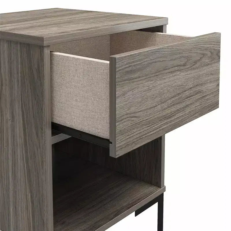 Table de chevet en chêne vieilli avec tiroir et étagère ouverte – 66 cm (H) x 45 cm (L) x 45 cm (P), MDF