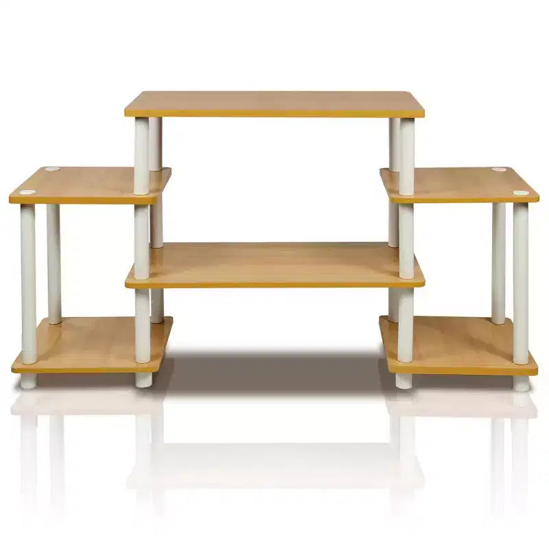 Meuble TV avec étagère ouverte réversible – 58 cm (H) x 105,4 cm (L) x 29,5 cm (P), hêtre/blanc, convient jusqu'à 30 po