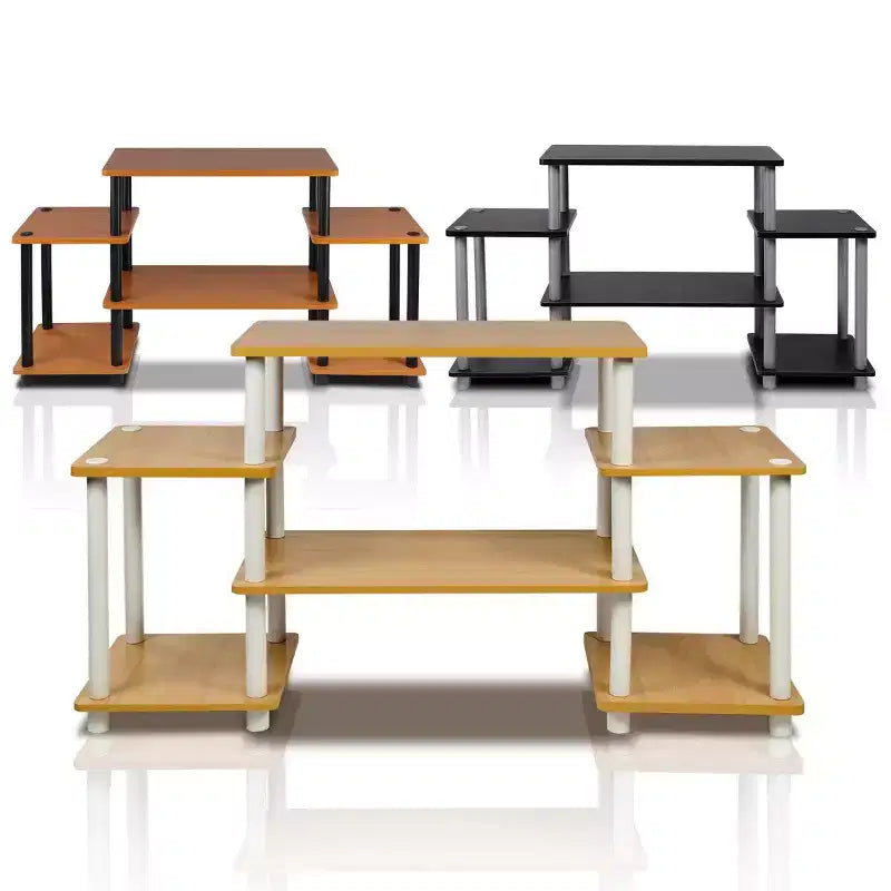 Meuble TV avec étagère ouverte réversible – 58 cm (H) x 105,4 cm (L) x 29,5 cm (P), hêtre/blanc, convient jusqu'à 30 po