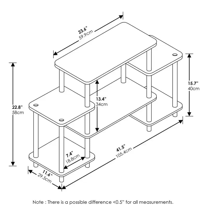 Meuble TV avec étagère ouverte réversible – 58 cm (H) x 105,4 cm (L) x 29,5 cm (P), hêtre/blanc, convient jusqu'à 30 po