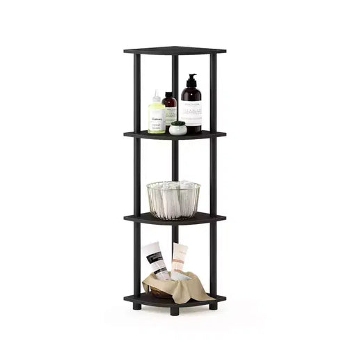 Étagère d'angle à 4 niveaux – 110,5 cm H x 29,5 cm L x 29,5 cm P, Stratifié bois, Expresso/Noir