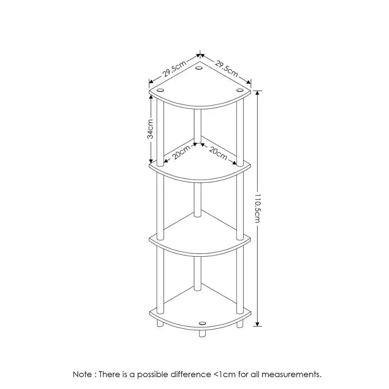 Étagère d'angle à 4 niveaux – 110,5 cm H x 29,5 cm L x 29,5 cm P, Stratifié bois, Expresso/Noir
