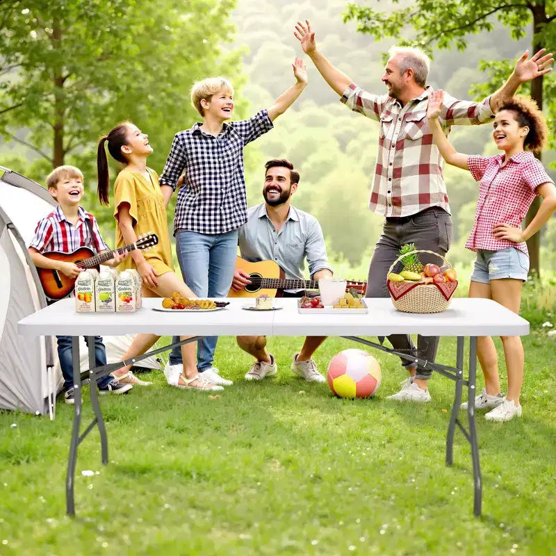 Table pliante portable de 1,8 m avec plateau en PEHD et pieds en acier