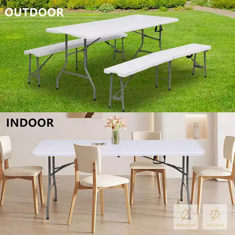 Table pliante portable de 1,8 m avec plateau en PEHD et pieds en acier