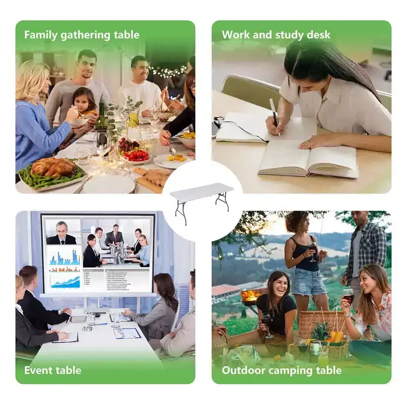 Table pliante portable de 1,8 m avec plateau en PEHD et pieds en acier