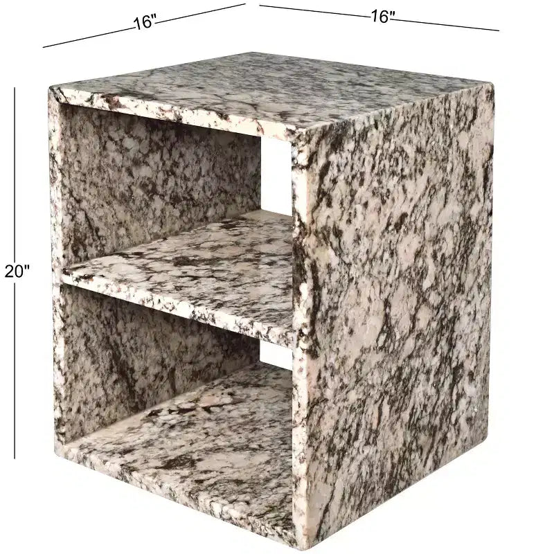 Table d'appoint carrée à 2 étagères en marbre naturel – 50,8 cm (H) x 40,6 cm (l) x 40,6 cm (P), beige