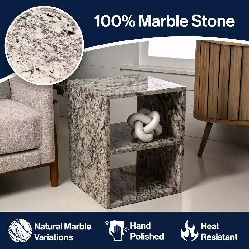 Table d'appoint carrée à 2 étagères en marbre naturel – 50,8 cm (H) x 40,6 cm (l) x 40,6 cm (P), beige