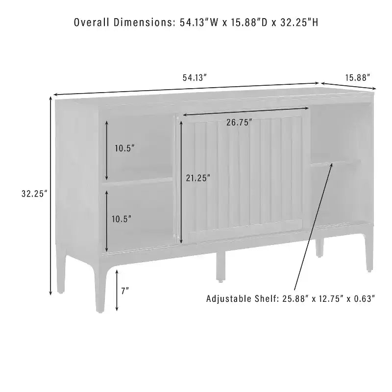 Buffet mid-century moderne 137 cm avec portes coulissantes et étagères réglables – 82 cm H x 137,5 cm L x 40,3 cm P