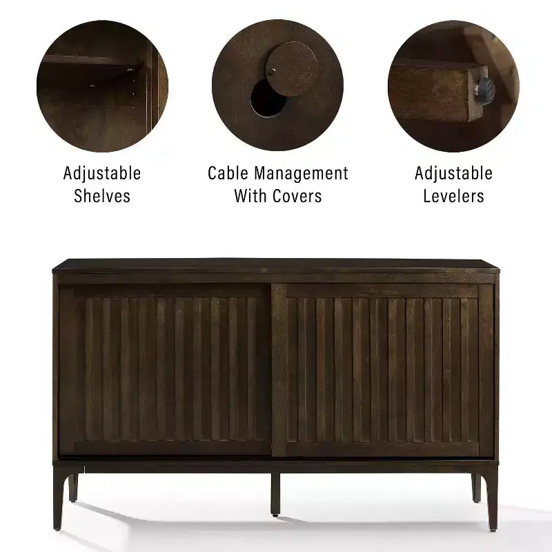 Buffet mid-century moderne 137 cm avec portes coulissantes et étagères réglables – 82 cm H x 137,5 cm L x 40,3 cm P
