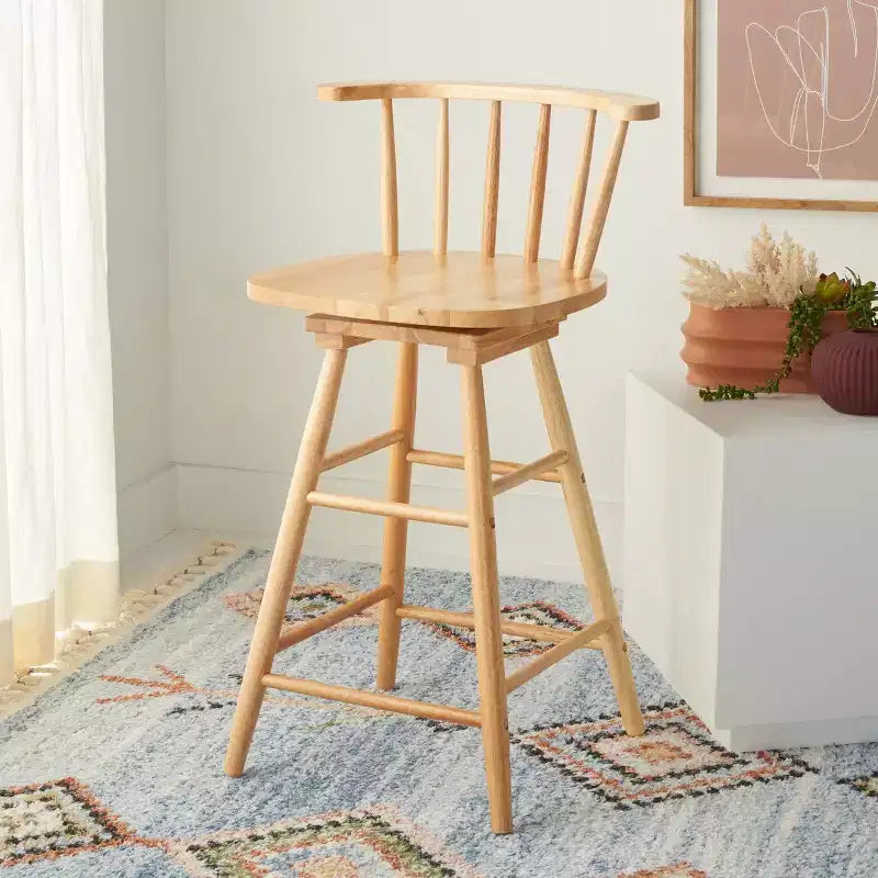Tabouret de comptoir pivotant, Bois d'hévéa, Dossier bas – H 91,4 cm, Assise L 42 cm x P 41 cm, 83,9 kg