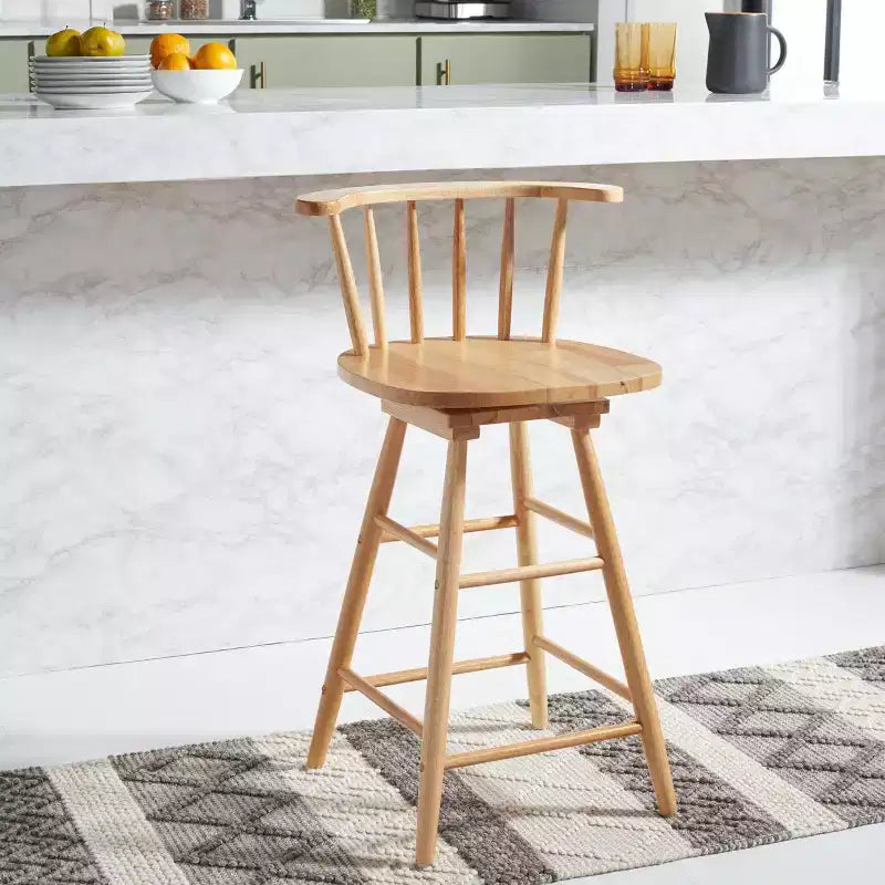 Tabouret de comptoir pivotant, Bois d'hévéa, Dossier bas – H 91,4 cm, Assise L 42 cm x P 41 cm, 83,9 kg