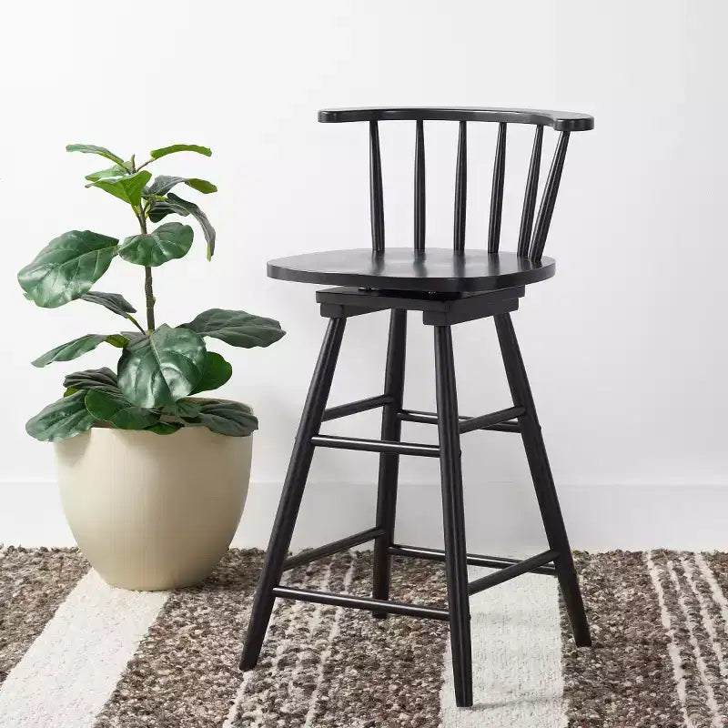Tabouret de comptoir pivotant, Bois d'hévéa, Dossier bas – H 91,4 cm, Assise L 42 cm x P 41 cm, 83,9 kg