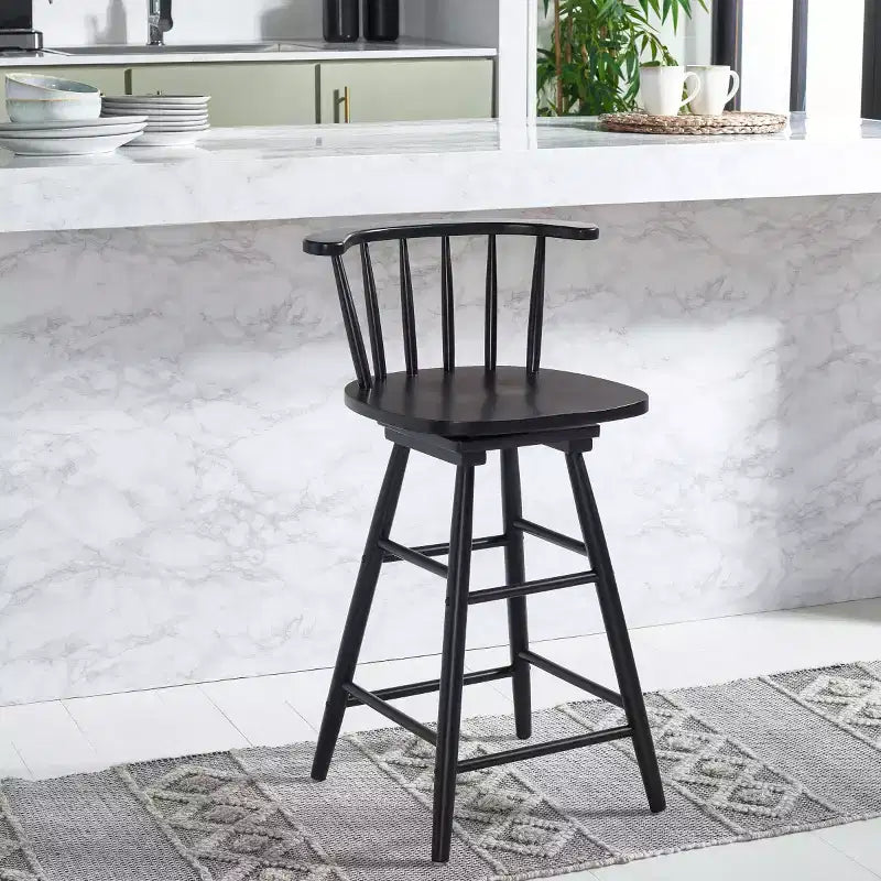 Tabouret de comptoir pivotant, Bois d'hévéa, Dossier bas – H 91,4 cm, Assise L 42 cm x P 41 cm, 83,9 kg