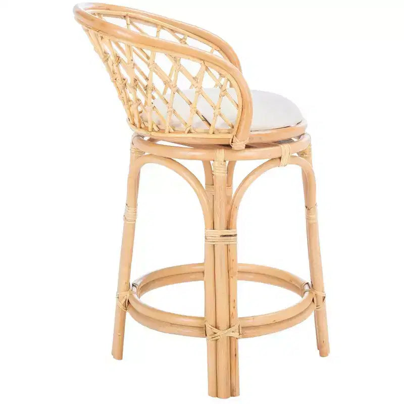 Tabouret de comptoir pivotant en rotin avec coussin – H 89 cm, Assise L 45 cm x P 40 cm, 102 kg
