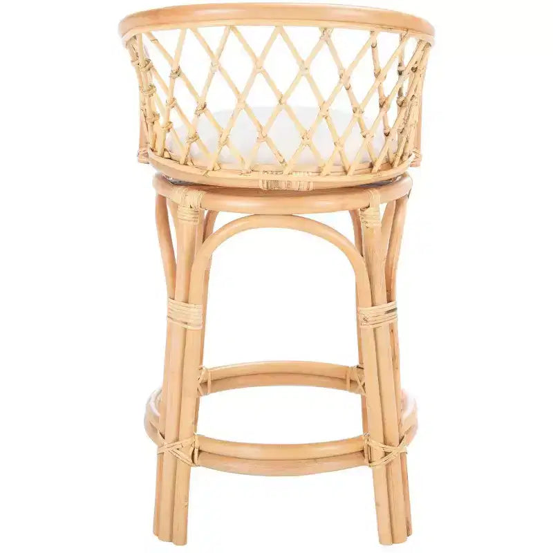 Tabouret de comptoir pivotant en rotin avec coussin – H 89 cm, Assise L 45 cm x P 40 cm, 102 kg