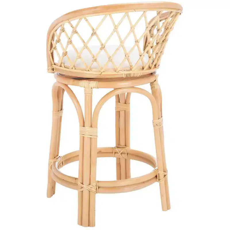 Tabouret de comptoir pivotant en rotin avec coussin – H 89 cm, Assise L 45 cm x P 40 cm, 102 kg