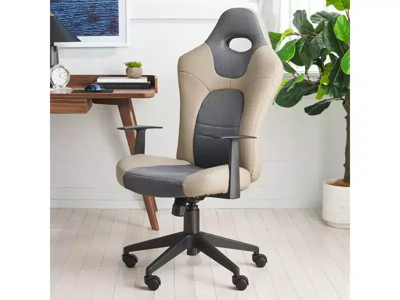 Chaise de bureau pivotante réglable en hauteur avec appuie-tête – 116,1 cm H x 58,9 cm L x 67,6 cm P, PVC, 124,7 kg
