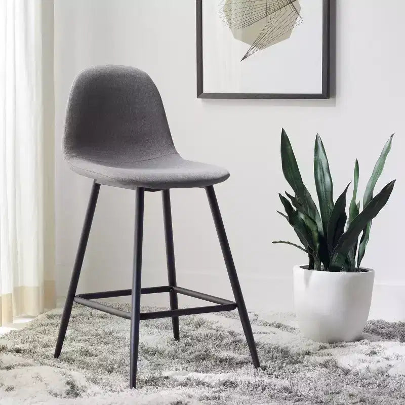 Tabouret de comptoir en tissu et métal avec dossier rembourré et repose-pieds – 89,9 cm H x 49 cm L x 41,9 cm P, gris foncé