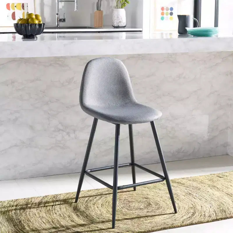 Tabouret de comptoir en tissu et métal avec dossier rembourré et repose-pieds – 89,9 cm H x 49 cm L x 41,9 cm P, gris foncé