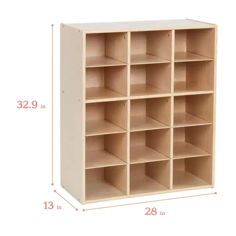 Meuble de rangement pour enfants à 15 casiers avec bacs à façade incurvée – 71 cm (l) x 33 cm (p) x 83,6 cm (H), Bouleau