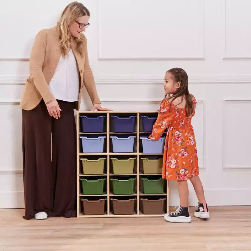 Meuble de rangement pour enfants à 15 casiers avec bacs à façade incurvée – 71 cm (l) x 33 cm (p) x 83,6 cm (H), Bouleau