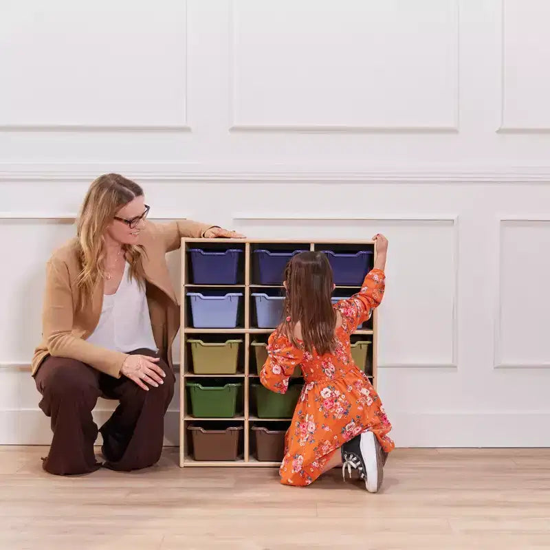 Meuble de rangement pour enfants à 15 casiers avec bacs à façade incurvée – 71 cm (l) x 33 cm (p) x 83,6 cm (H), Bouleau