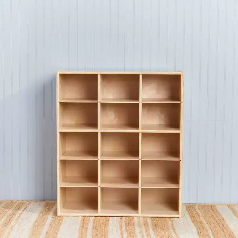 Meuble de rangement pour enfants à 15 casiers avec bacs à façade incurvée – 71 cm (l) x 33 cm (p) x 83,6 cm (H), Bouleau