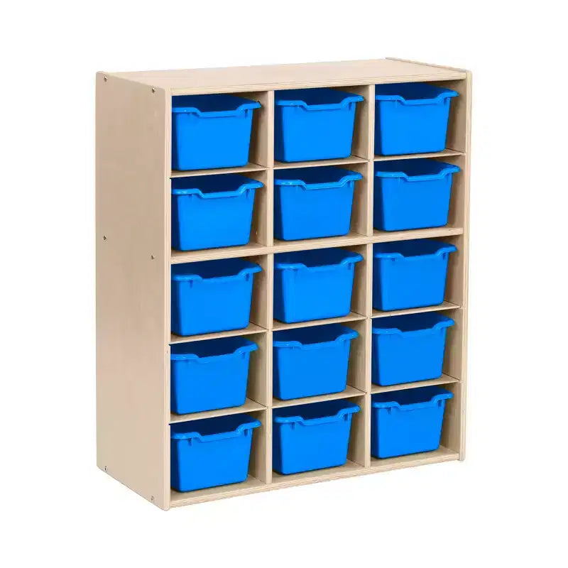 Meuble de rangement pour enfants à 15 casiers avec bacs à façade incurvée – 71 cm (l) x 33 cm (p) x 83,6 cm (H), Bouleau