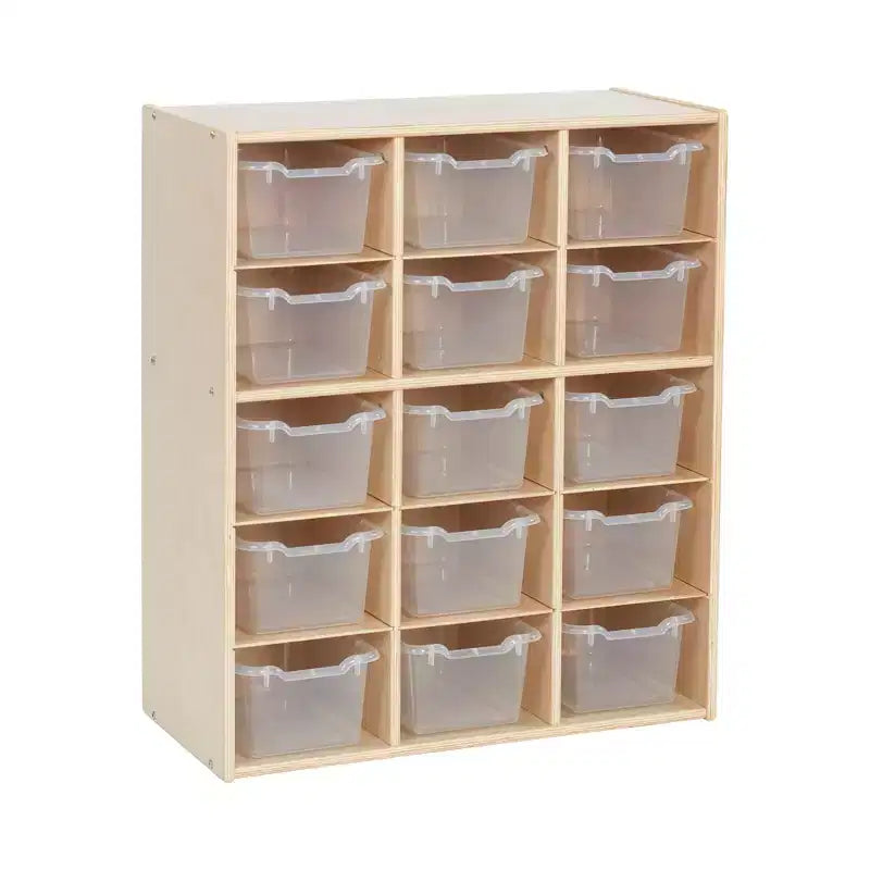 Meuble de rangement pour enfants à 15 casiers avec bacs à façade incurvée – 71 cm (l) x 33 cm (p) x 83,6 cm (H), Bouleau