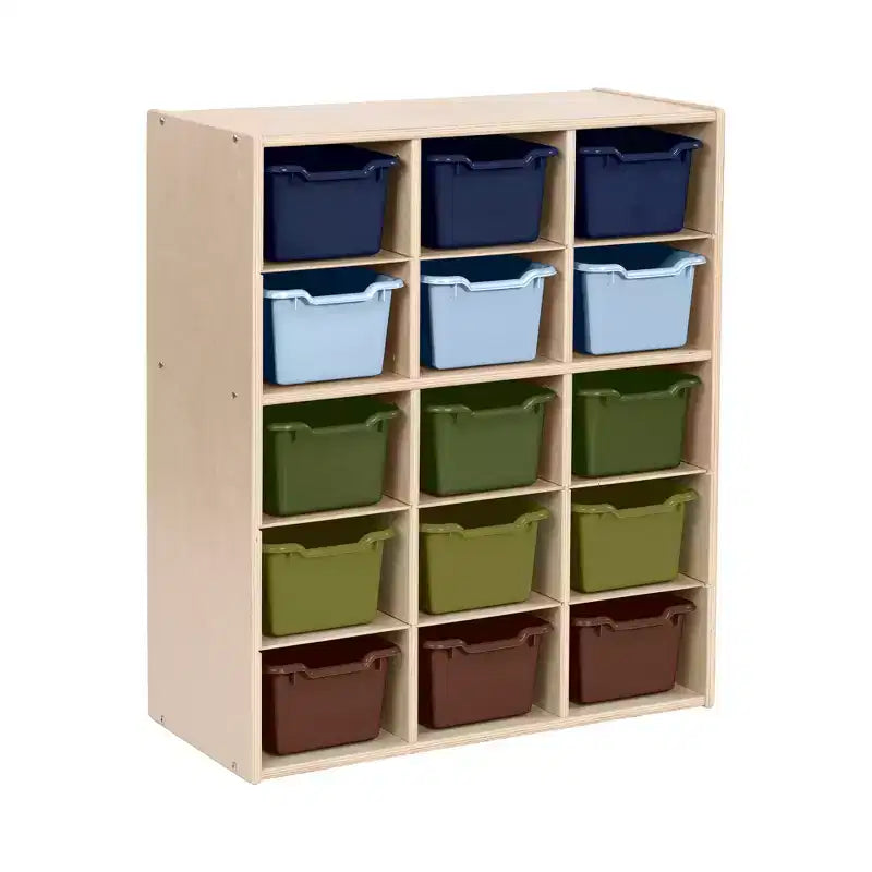 Meuble de rangement pour enfants à 15 casiers avec bacs à façade incurvée – 71 cm (l) x 33 cm (p) x 83,6 cm (H), Bouleau