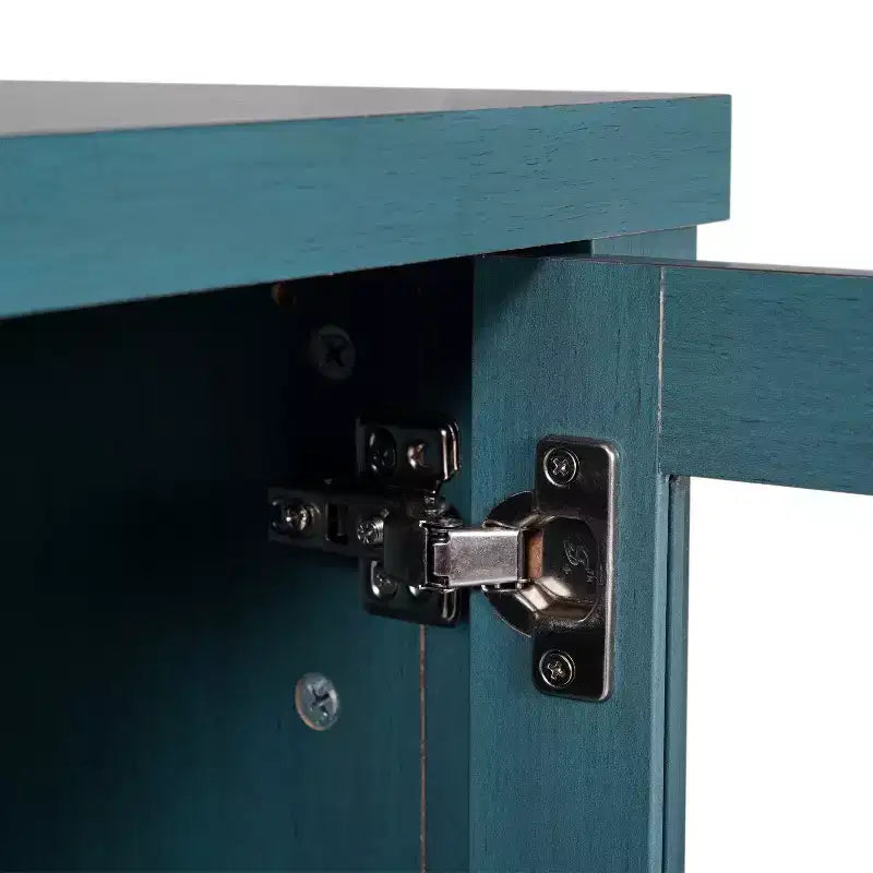 Buffet en bois manufacturé avec portes en verre trempé, 2 tiroirs et étagère ouverte