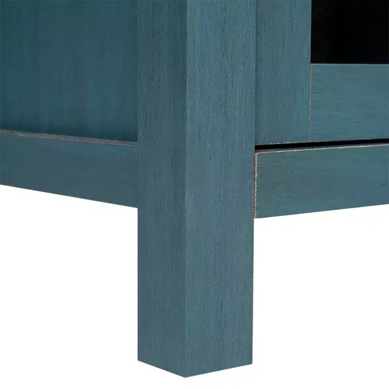 Buffet en bois manufacturé avec portes en verre trempé, 2 tiroirs et étagère ouverte