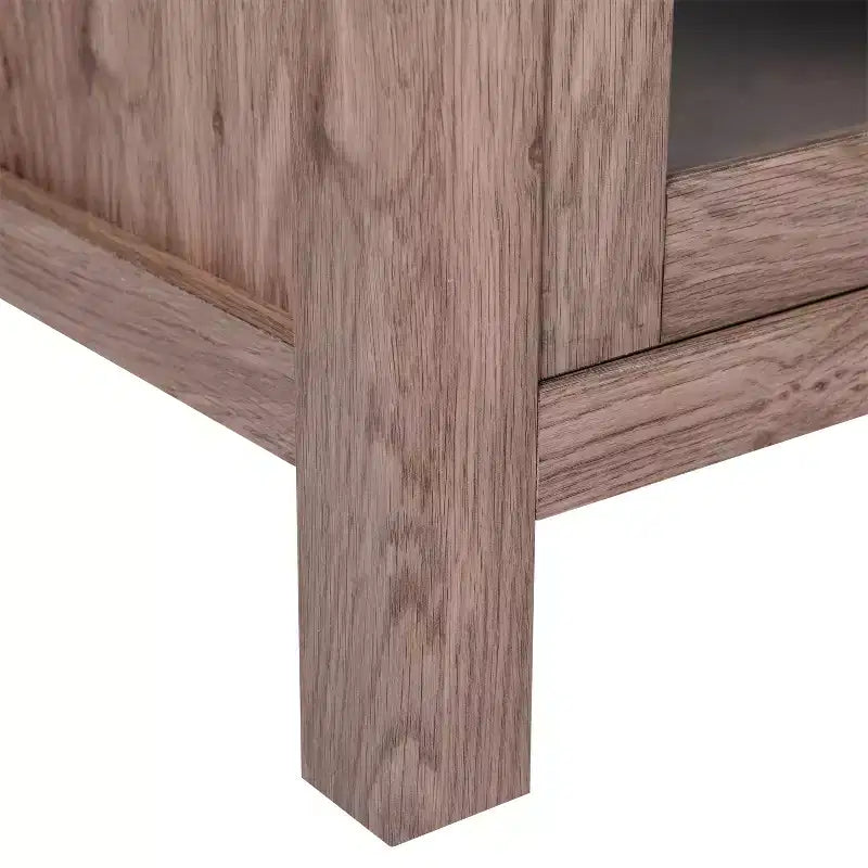 Buffet en bois manufacturé avec portes en verre trempé, 2 tiroirs et étagère ouverte