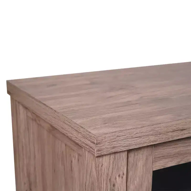 Buffet en bois manufacturé avec portes en verre trempé, 2 tiroirs et étagère ouverte