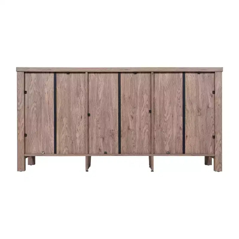 Buffet en bois manufacturé avec portes en verre trempé, 2 tiroirs et étagère ouverte
